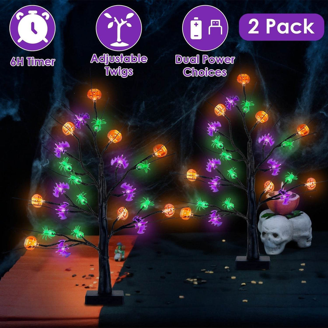 2Pack 1.97FT Lighted Halloween Trees Halloween Indoor Decorations Black Halloween Tree Lights With Timer Adjustable Twigs For Tabletop Party EX-STOCK