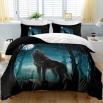 Moon Wolf Bedding Green Watercolor Forest Wolf Landscape Duvet Cover Sets 3 Pieces Wild Animal Bedding Set Twin Full Queen King Size EX-STOCK Canada 
