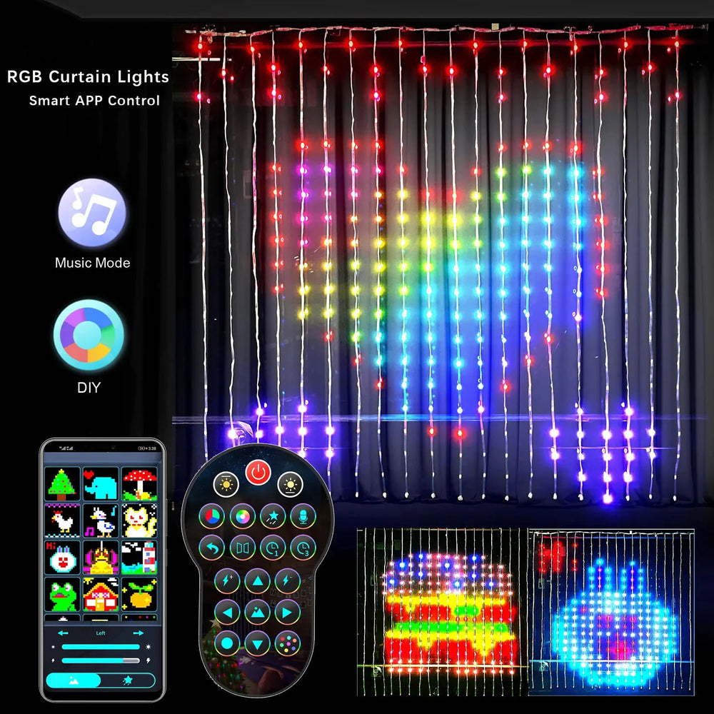 Bluetooth RGB LED Curtain String Lights — product view 7 of 12 | EX-STOCK