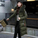 Long Zip up Faux fur Collar Hooded Winter Puffer coat women