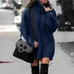 Autumn Winter Solid Cashmere oversized Knitted Mini Turtleneck Sweater Dress - EX-STOCK CANADA