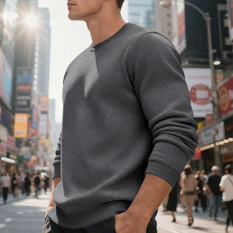 Fleece-lined Crew Neck Sweater Male Loose Casual Top EX-STOCK Canada 