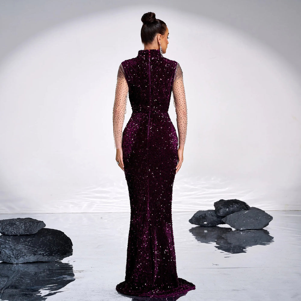 Long Sleeve Banquet Sequined Rhinestone Mermaid Party Dress - EX-STOCK CANADA