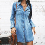 Long Sleeve Denim Button down Mini Dress Fashion Jeans Dress Women - EX-STOCK CANADA