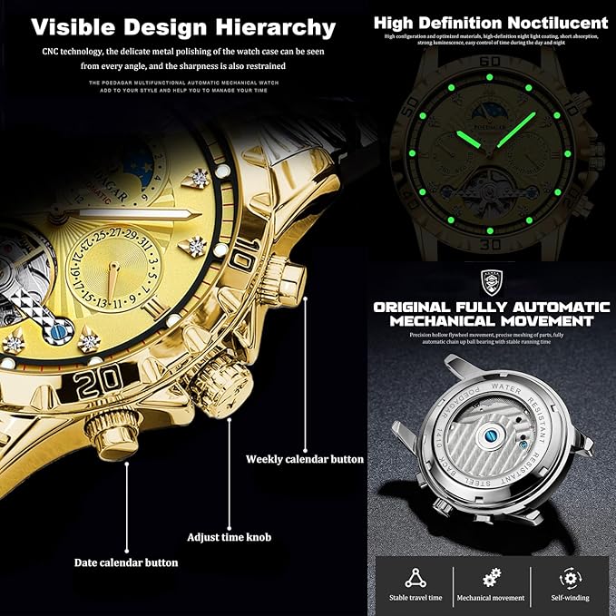 Men's Mechanical Watch Waterproof Luxury Multifunctional Men's Wrist Watch | EX-STOCK Canada 