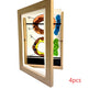 Wooden picture frame with colorful cutout letters inside on a white background
