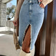Fashion Solid Front Split Midi Denim Skirt - EX-STOCK CANADA