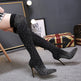 Women's Over-the-Knee Stiletto Boots – Pointed Toe Sparkle Mesh Sock Thigh High Heels 
