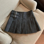 Women's American-style Vintage Mini  Pleated Leather Skirt - EX-STOCK CANADA