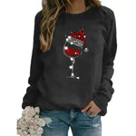 Clothing Christmas Women's Sweater Christmas Hat Red Wine Glass Graphic Print Crew Neck Long-sleeved Sweater