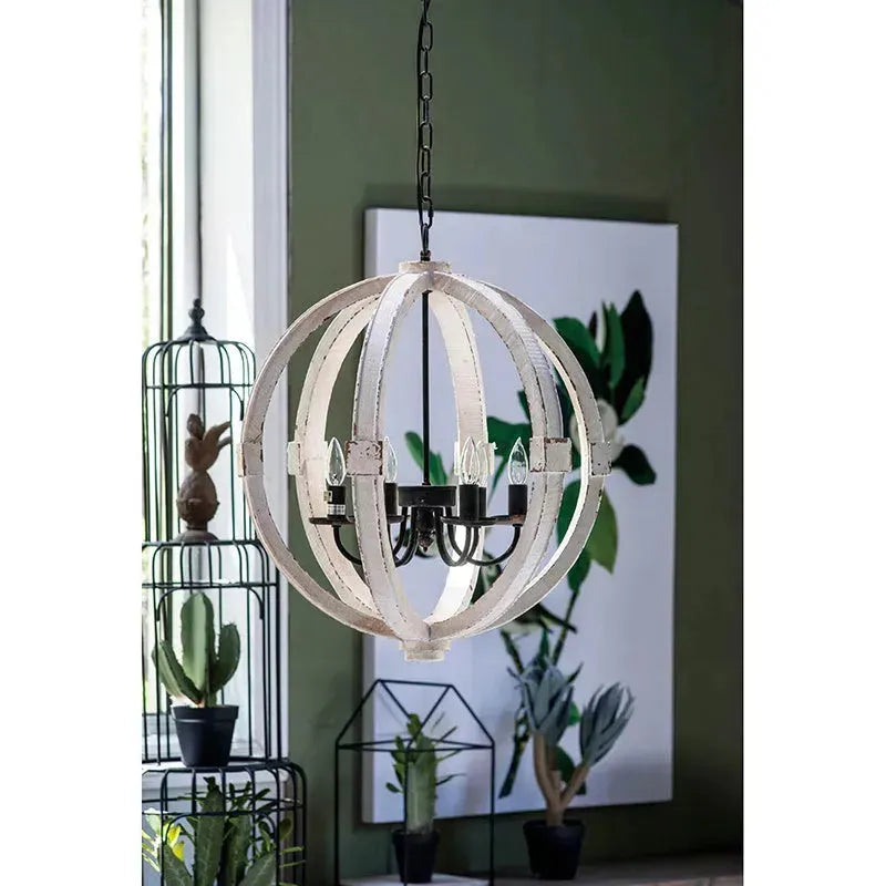 6 - Light Wood Chandelier With Adjustable Chain For Kitchen, Dining Hall Entrance, Bulb Not Included - EX-STOCK CANADA