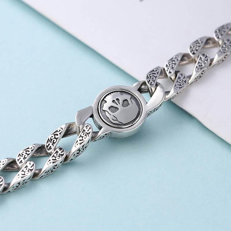Sterling Silver Ornament Men's Trendy Rotating Skull Retro Fashion Tang Grass Pattern Bracelet EX-STOCK Canada 