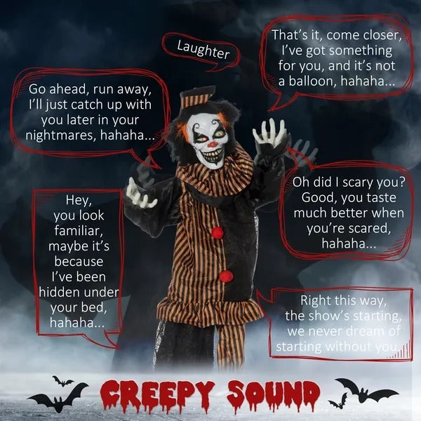 5.6' Life Size Clown Outdoor Halloween Decoration Animatronic, Animated Prop W Light Up Eyes EX-STOCK Canada 