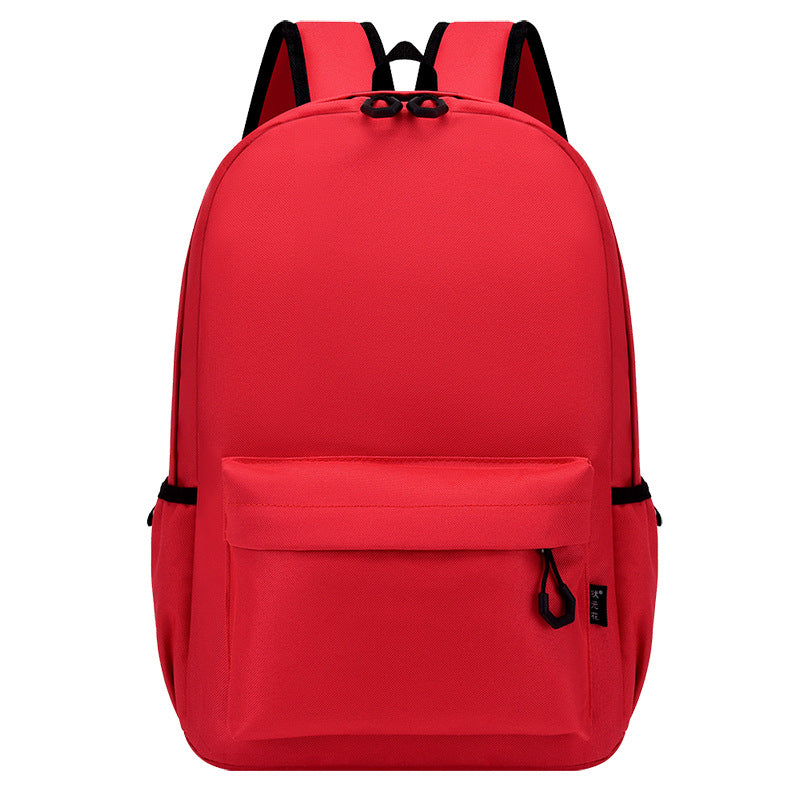 Red backpack with black straps on a white background