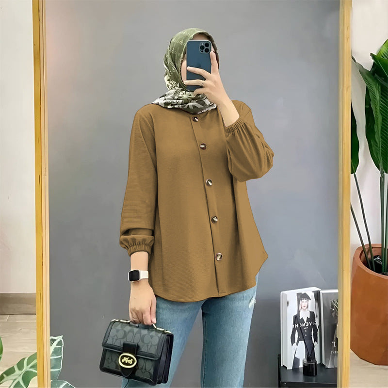 كاردغان نسائي فضفاض من حرير الثلج للمسلمات مع ياقة واقفة وطيّة أدبية عتيقة - EX-STOCK Canada