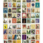 Collection of 80 Paris-themed postage stamps arranged in a grid.