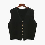 Women Sleeveless V-neck Button Down Knitted Vest Cardigan - EX-STOCK CANADA