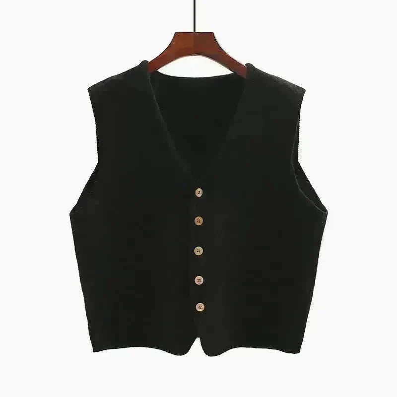 Women Sleeveless V-neck Button Down Knitted Vest Cardigan - EX-STOCK CANADA