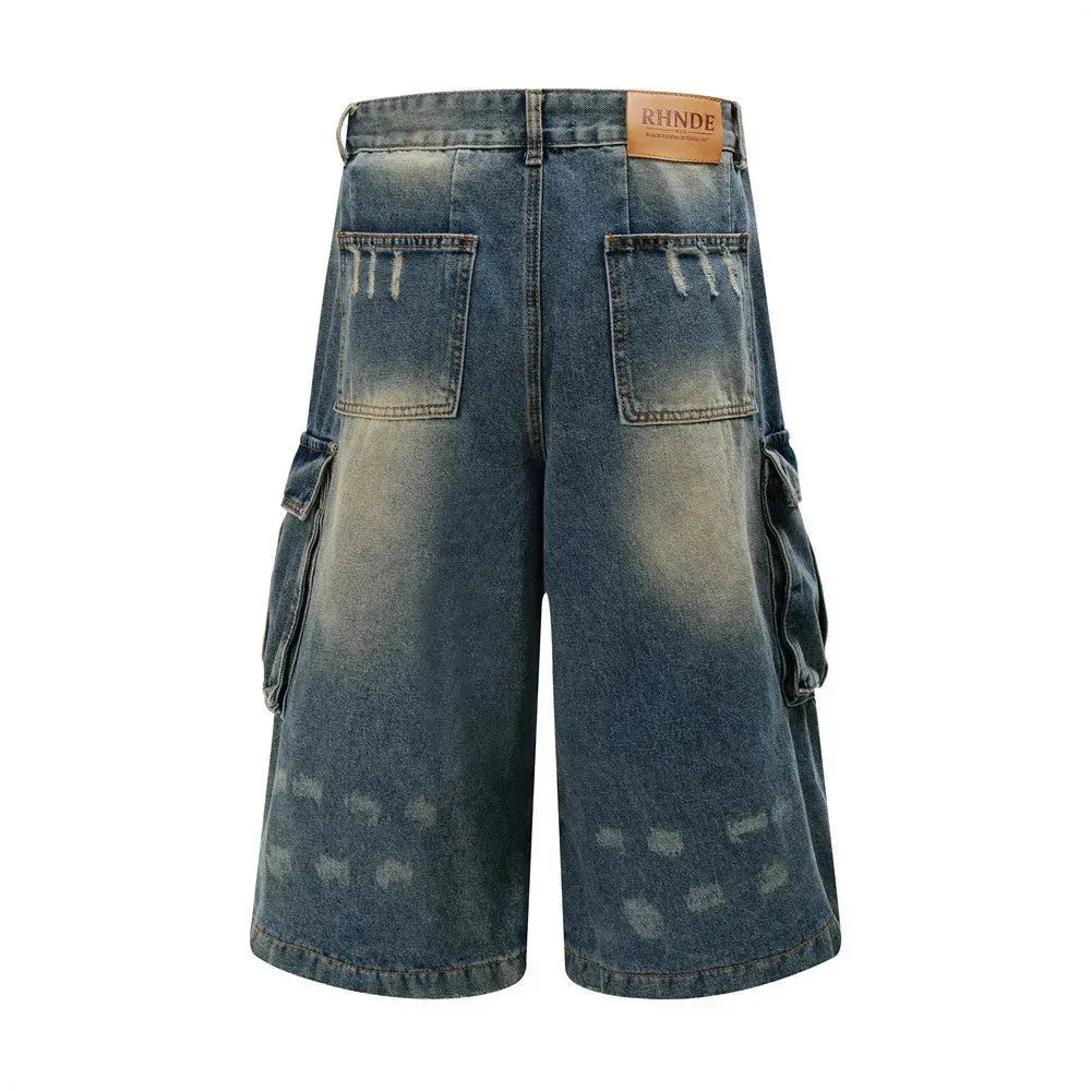 Old Washing Workwear Denim Shorts Men Jeans