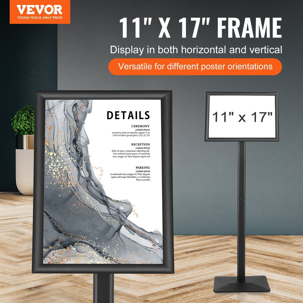 Pedestal Sign Holder, 11 X 17 Inch Vertical And Horizontal Adjustable Poster Stand, Heavy-Duty Floor Standing Sign Holder With Metal Base For Display, Advertisement, And Outdoor, Black EX-STOCK