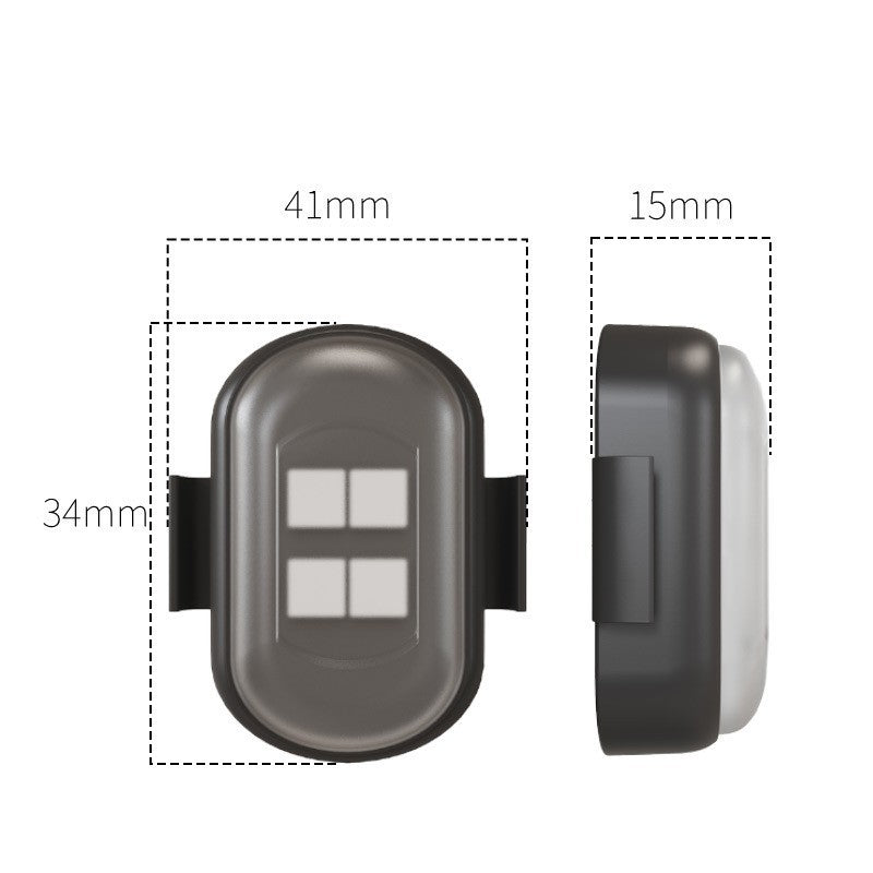 Bicycle light with dimensions labeled on a white background