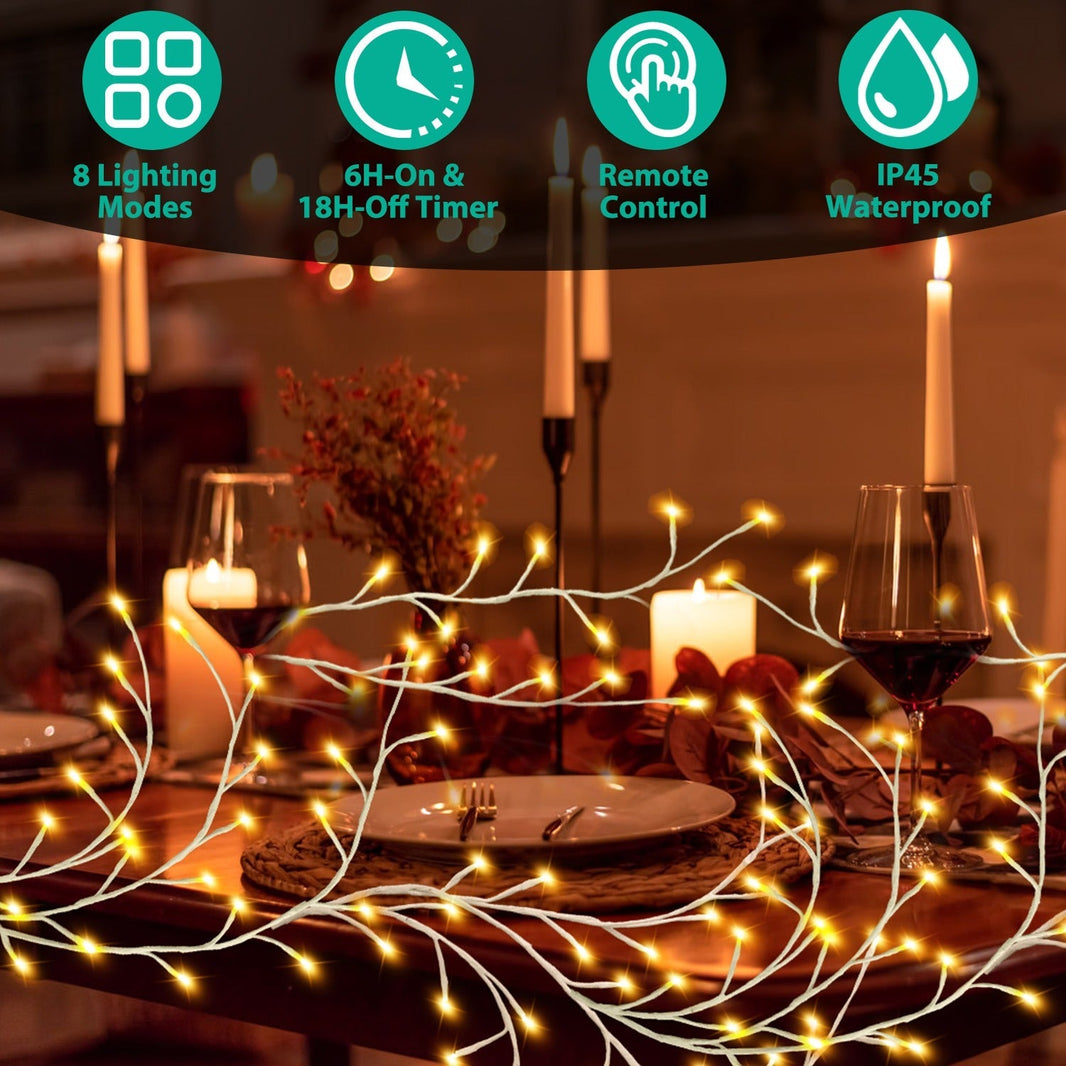 1Pc 7.87FT Lighted Birch Garland Lighted Twig Vine Lights 144LED Birch Garland With Lights String Light With Timer 8 Modes IP45 Waterproof For Christmas Fireplace Home Decoration EX-STOCK
