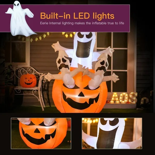 6FT Tall Halloween Inflatable Jack-O-Lantern And Ghosts, Outdoor Blow Up Yard Decoration With Pumpkin Lantern And LED Lights For Garden, Lawn, Party, Holiday EX-STOCK Canada 