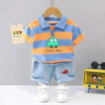 Camisa de solapa de estilo coreano de manga corta para niños y pantalón corto para niños