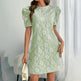 Women's Puff Sleeve A-Line Mini Dress Crew Neck Floral Casual Summer Dress EX-STOCK