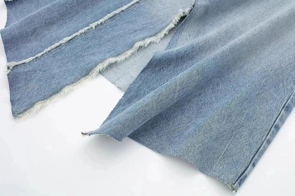 Fashionable Asymmetric High Waist Midi Denim Split Skirt - EX-STOCK CANADA