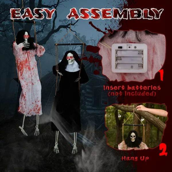 Outdoor Halloween Decorations 2 Packs Hanging Ghosts Decor With Lighted Up Eyes And Horror Scream, 3ft Scary Grim Reaper Swinging Ghost Flying For Yard Patio Lawn Garden - EX-STOCK Canada