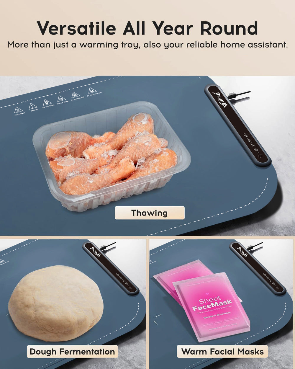 Willing 250W Food Warming Mat 3-Temperature Setting Home Food Warmer Portable Warming Trays For Stainless Steel Ceramic, Glass Enamelware - Navy Blue EX-STOCK Canada 