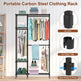 1Pc 4 Tier Heavy Duty Garment Rack With Wheels Carbon Steel Clothing Rack Portable Wardrobe Clothes Rack With 3 Hanging Rods 6 Footrests 44.9x17.13x77.95in EX-STOCK