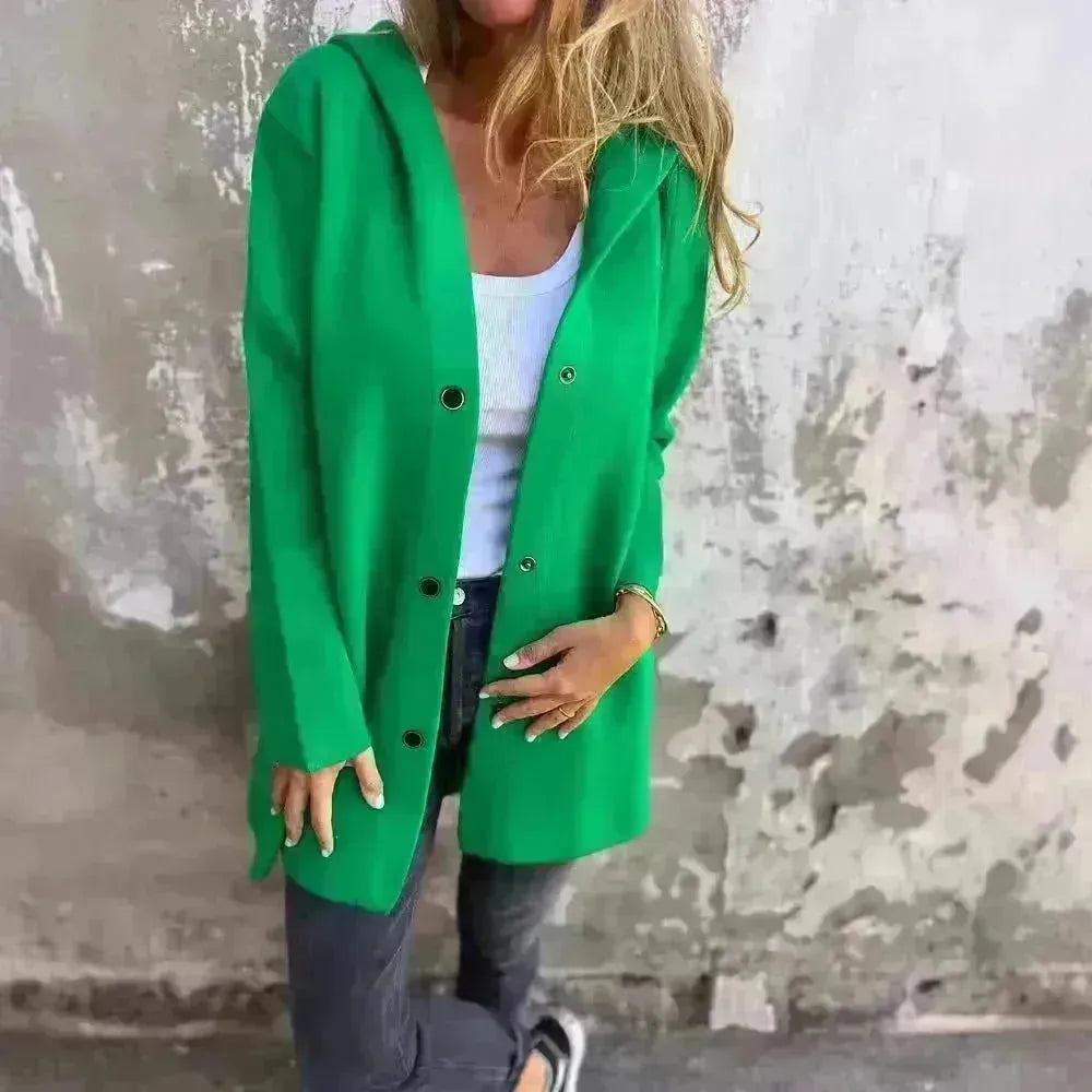 Fall Casual Single Breasted Hooded Cashmere Cardigan Jacket for women