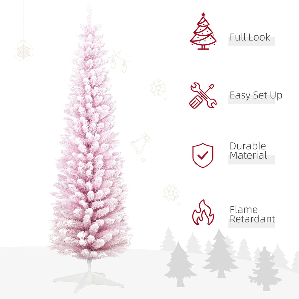 7ft Flocked Christmas Tree, Pencil Artificial Christmas Tree With Realistic Branches EX-STOCK Canada 