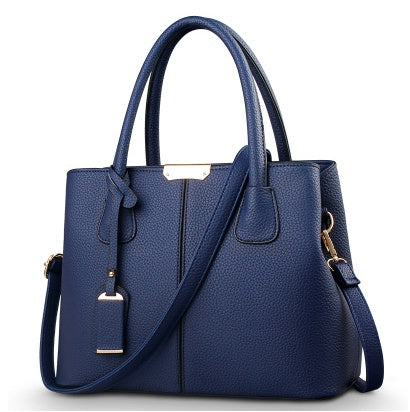 Women's PU Leather Lychee Pattern Shoulder Bag – Portable Crossbody Messenger Bag blue