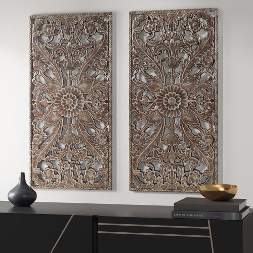 Distressed Carved Wood 2-piece Wall Decor Set EX-STOCK