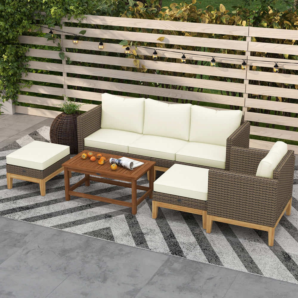 Terrassenmöbel-Set mit Kissen, 5-teiliges PE-Rattan-Gesprächsmöbel-Set, CremeweißEX-STOCK Canada 