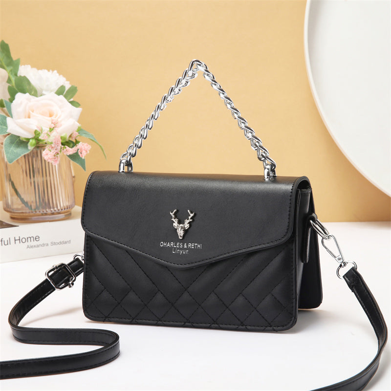 Soft Blush Quilted Mini Bag - Retro Style Casual Handbag Waterproof Minimalist Single Shoulder Wide Strap PU Polyester Lining Stylish Thick Chains EX-STOCK Canada 