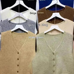 Women Sleeveless V-neck Button Down Knitted Vest Cardigan - EX-STOCK CANADA