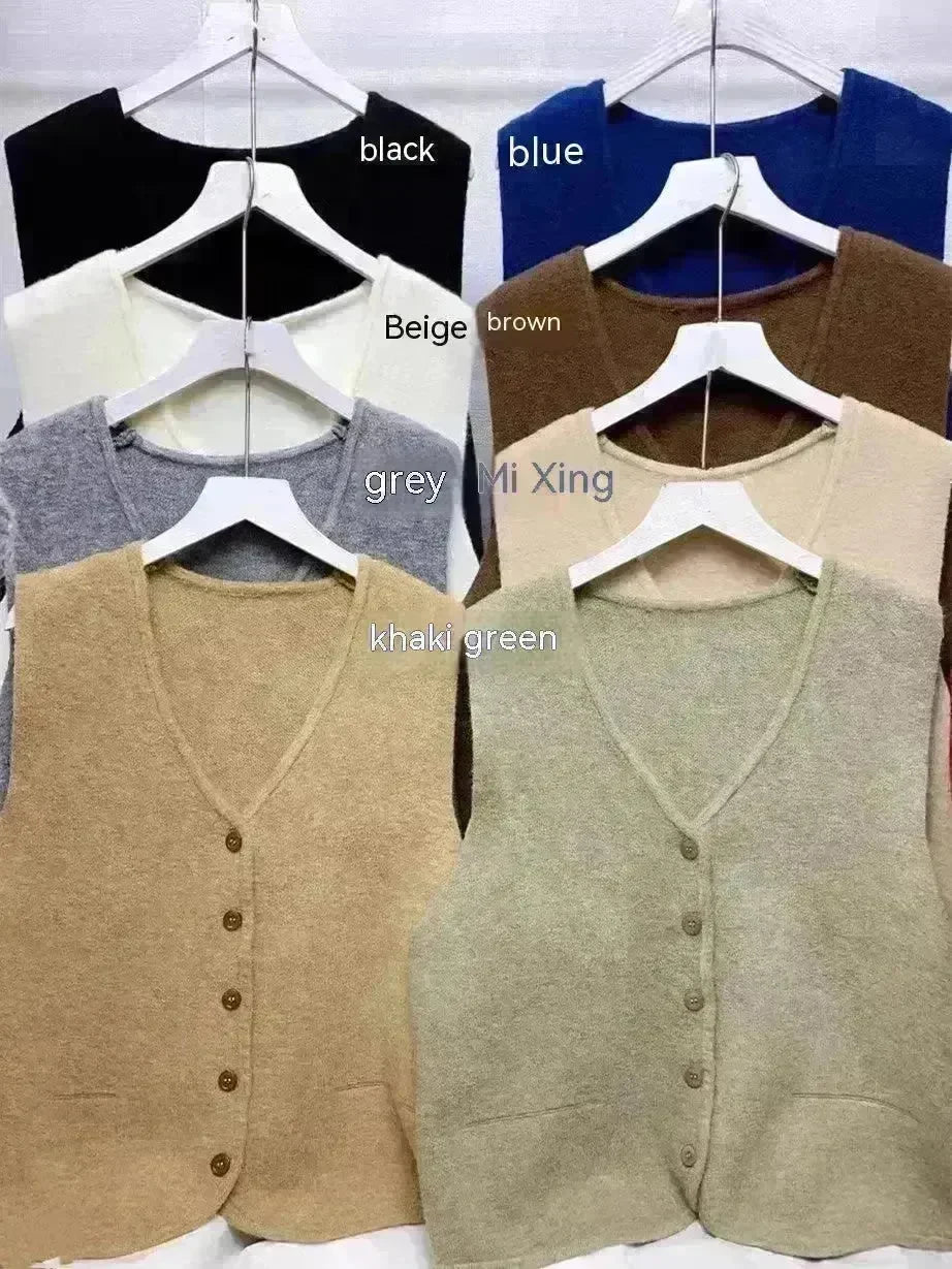 Women Sleeveless V-neck Button Down Knitted Vest Cardigan - EX-STOCK CANADA