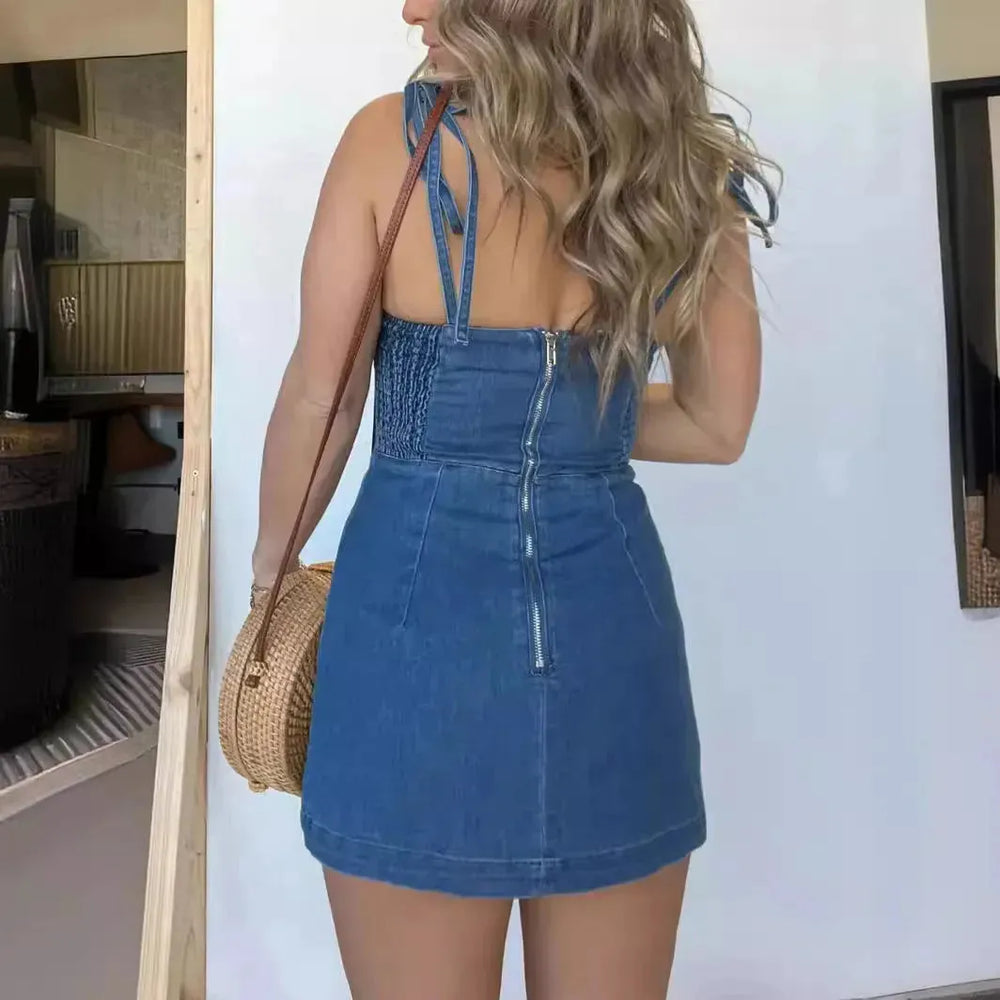 Fashion Slim Fit Slit Sling Denim Mini  sleeveless Dress Women - EX-STOCK CANADA