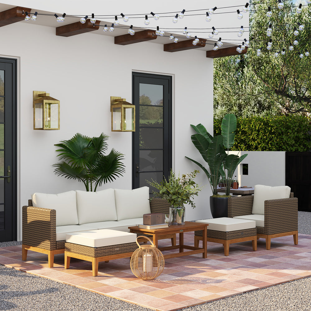 Terrassenmöbel-Set mit Kissen, 5-teiliges PE-Rattan-Gesprächsmöbel-Set, CremeweißEX-STOCK Canada 