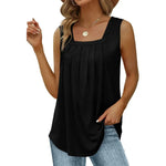 Summer cotton Tops For Women Loose Fit Pleated Square Neck Sleeveless Blouse Tops - EX-STOCK CANADA