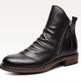 Black leather boot with a zipper on a white background