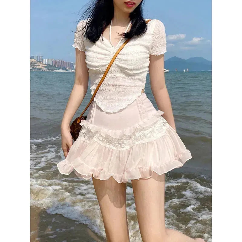 Sweet Girl Lolita High Waist Slimming Flounce Chiffon layered Mini Lace Skirt - EX-STOCK CANADA