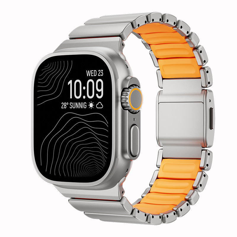 Silver Titanium Magnetic Clasp Metal Apple Watch Band – Ultra 2 / Series 9 / 8 / 7 (42/44/45/46/49mm)
