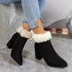 New Plaid Print Plush Ankle Boots Winter Fashion Square Heel Suede Boots Women Casual Versatile Shoes Autumn And Winter - EX-STOCK CANADA