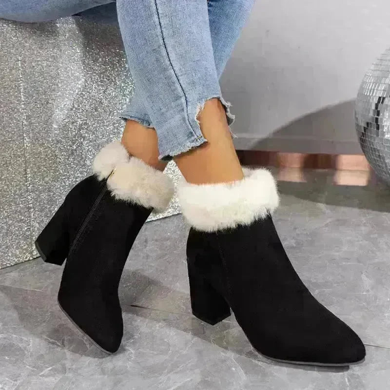 New Plaid Print Plush Ankle Boots Winter Fashion Square Heel Suede Boots Women Casual Versatile Shoes Autumn And Winter - EX-STOCK CANADA
