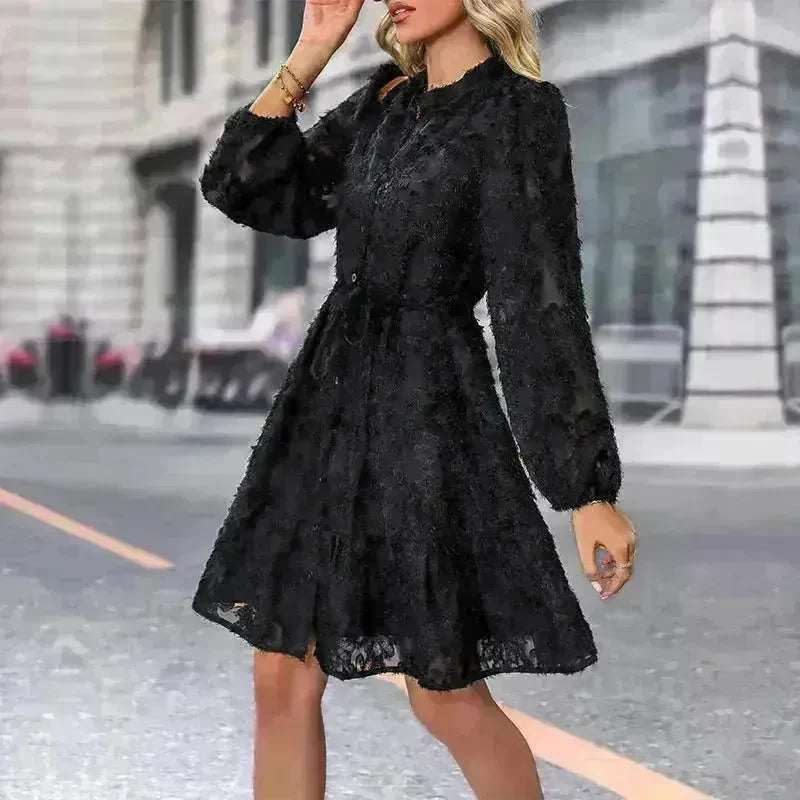 Lace Tied Long Sleeve Dress Fashion Midi Dresses Womens Clothing - EX-STOCK CANADA